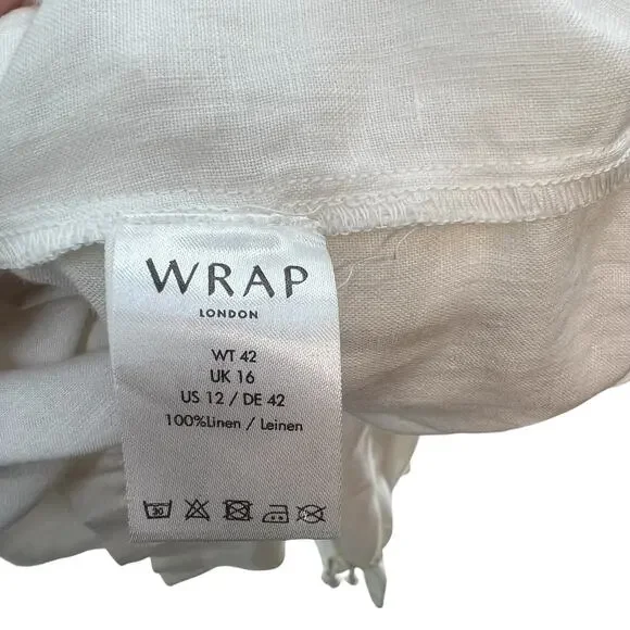 Wrap‎ London Peasant Top Blouse Long Sleeve Ruffle Linen White Size US 12 - Picture 10 of 11